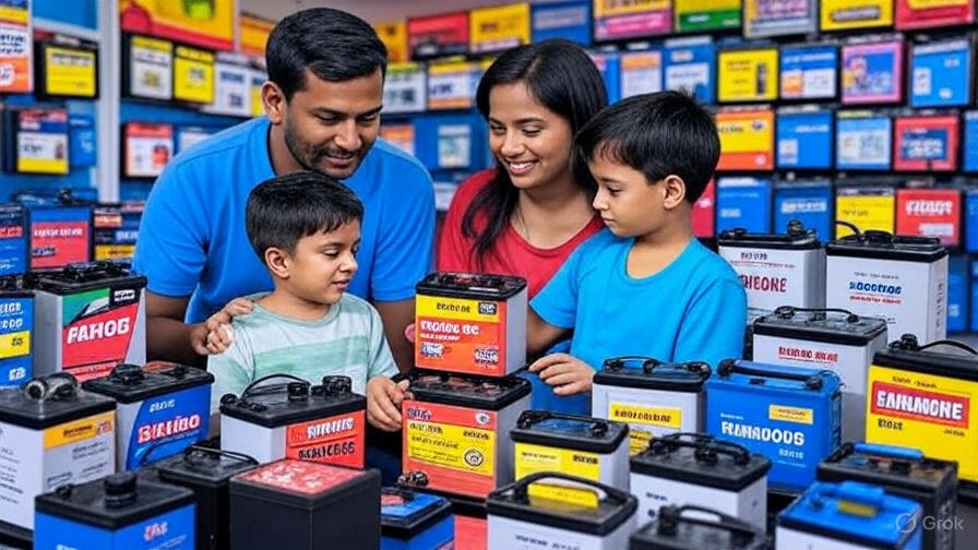 A small family going a battery mall for purchasing a battery